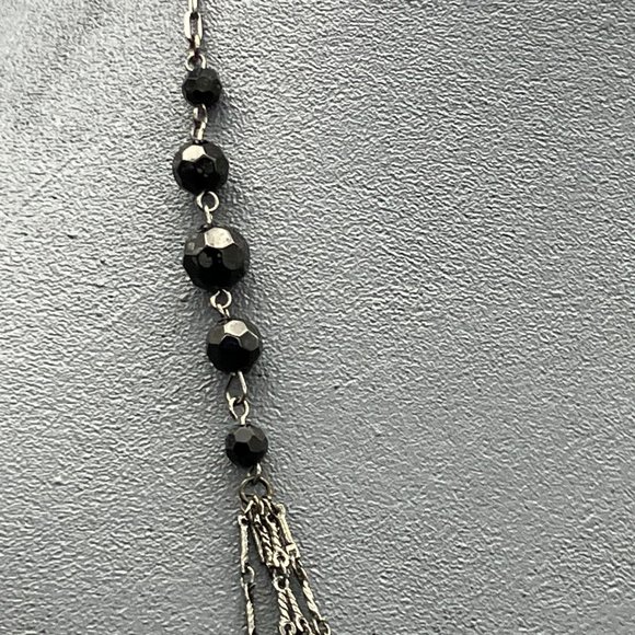 Long Multistrand Necklace As Is Gunmetal Silver Black Faceted Beads Dangles - Picture 2 of 10